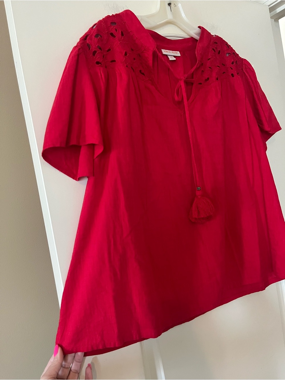 Knox Rose Vibrant Rayon/Cotton Blend Red Blouse with Tassels Size XXL - Picture 4 of 15